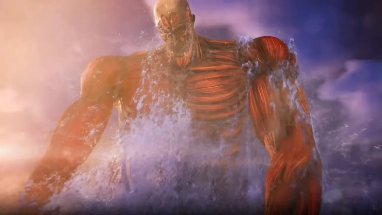 Imagen de Attack on Titan 3 con un titán de gran tamaño