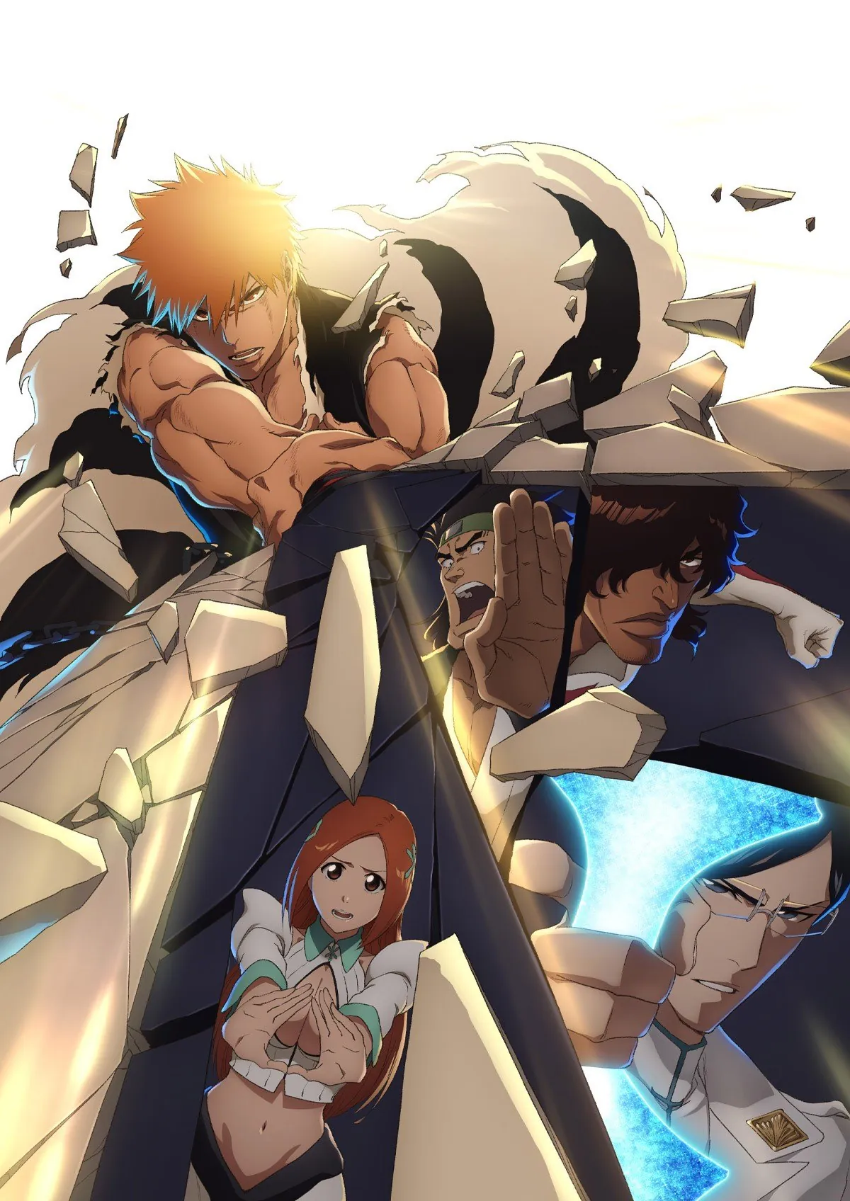 Ilustración oficial de Bleach con Ichigo, Orihime y otros personajes