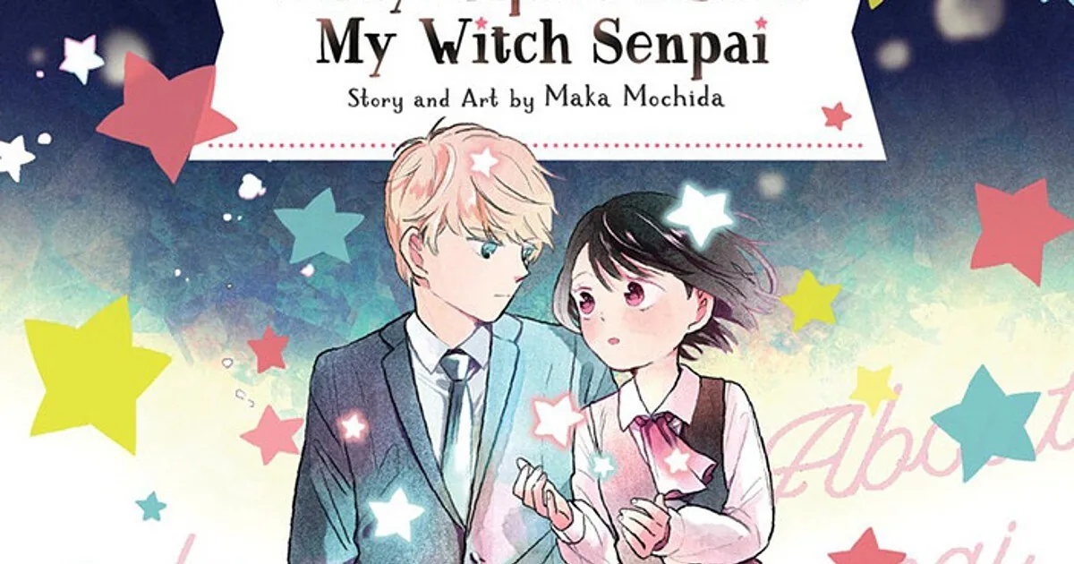 Ilustración de portada de Daily Report About My Witch Senpai con Misono y Shizuka rodeados de estrellas