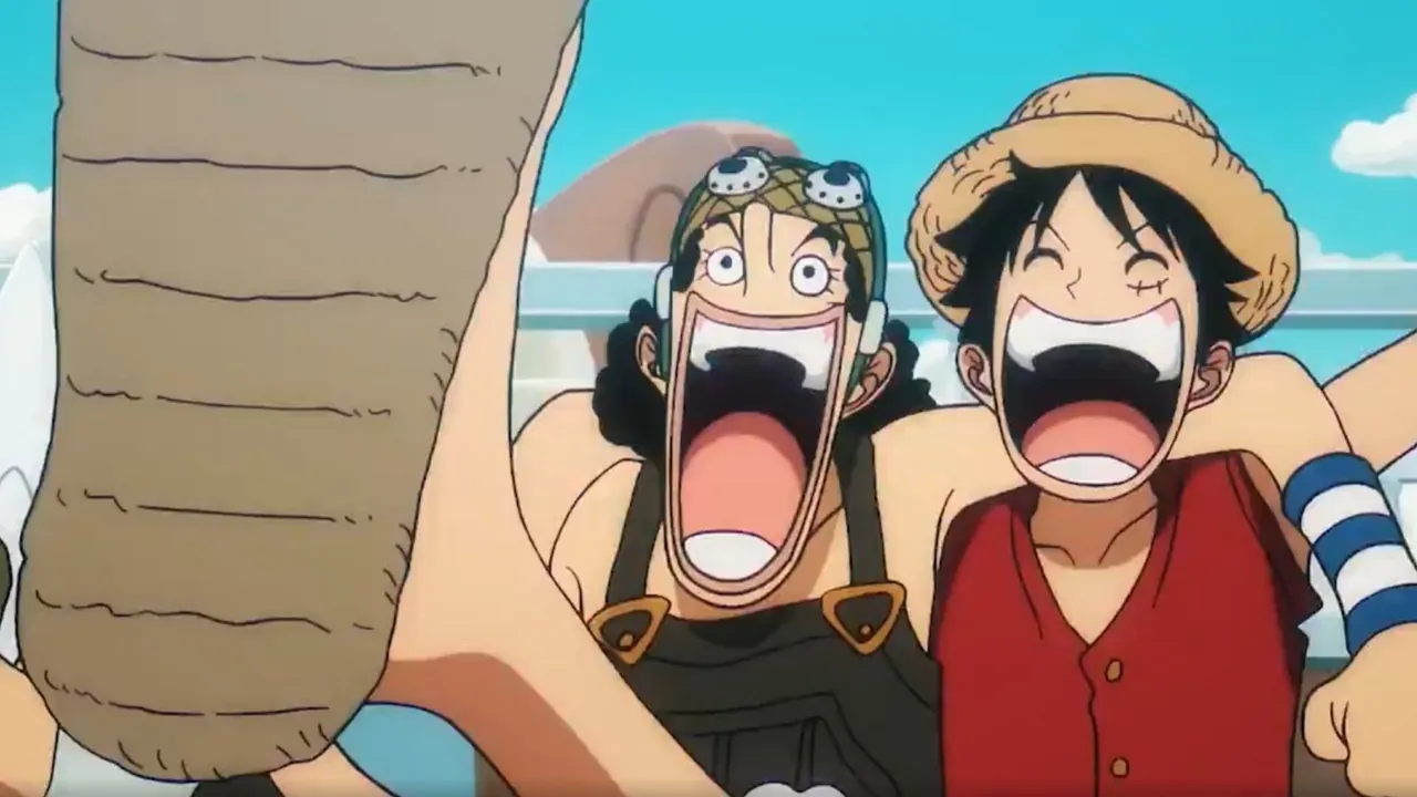 Captura del anime de One Piece con Usopp y Luffy