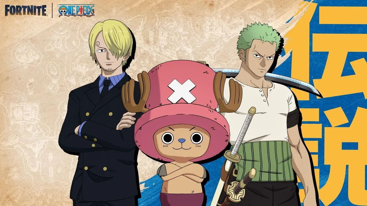Imagen promocional de Sanji, Chopper y Zoro en la colaboración de One Piece con Fortnite