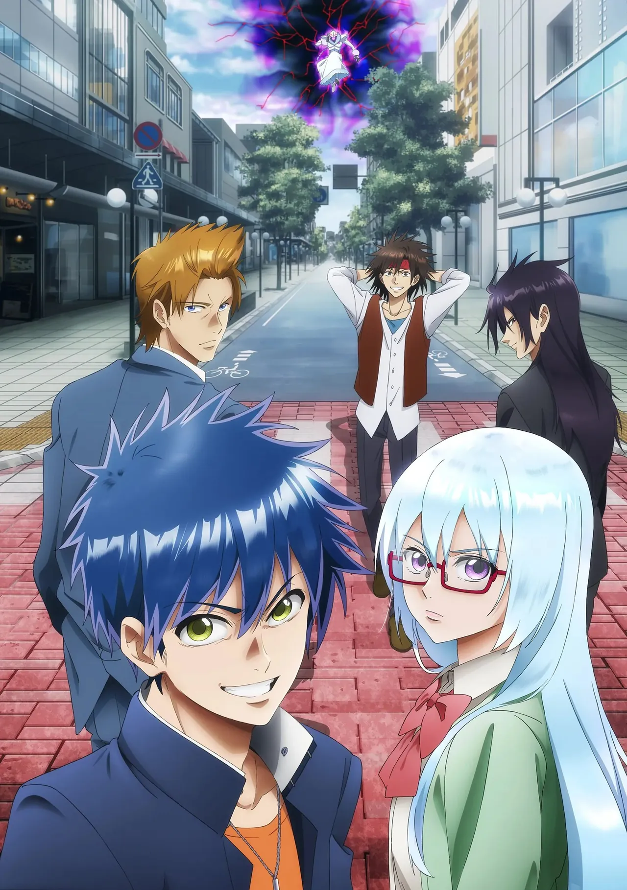 Ilustración oficial del anime PSYREN con varios personajes en una calle