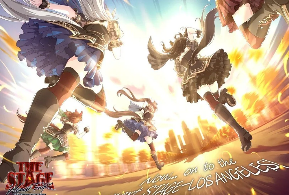 Ilustración promocional de The Stage con las chicas caballo corriendo rumbo a Los Ángeles